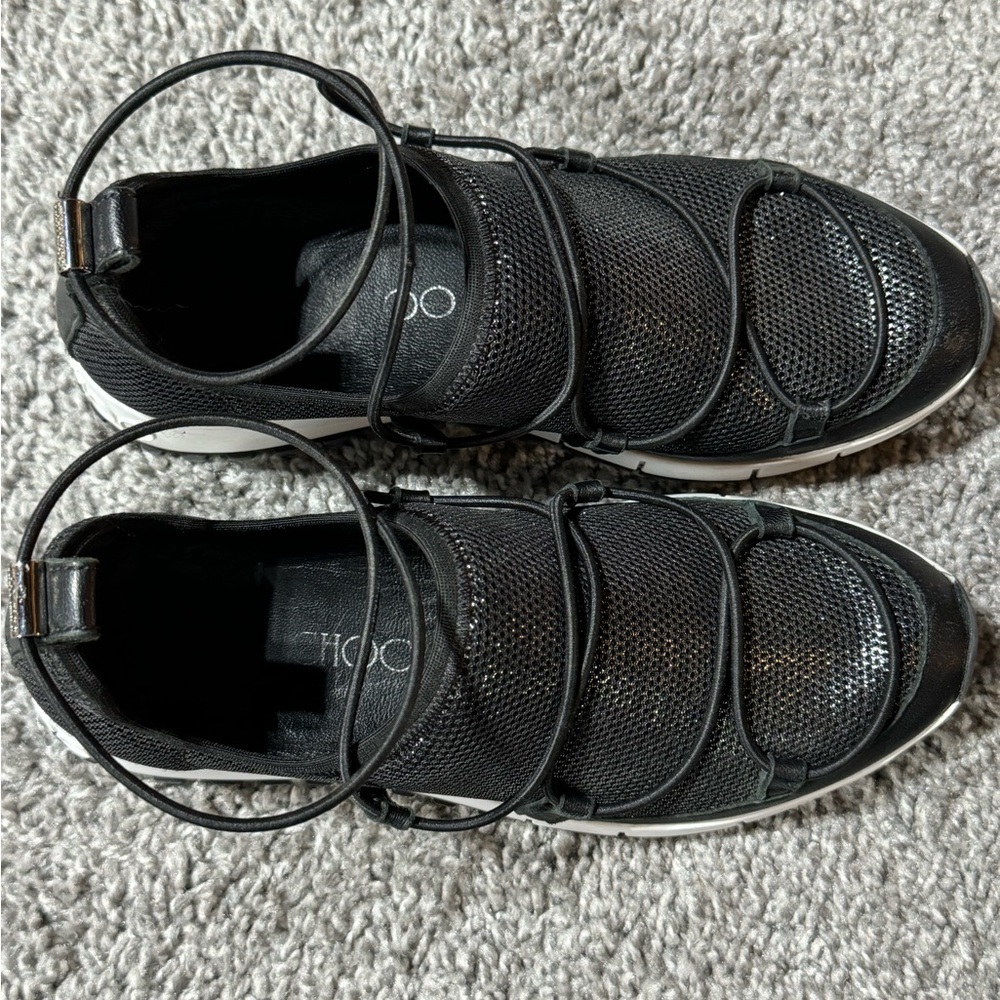 Jimmy Choo Andrea Bungee Lace Slip On Sneakers - black/metallic Size 7.5 US - Picture 10 of 12